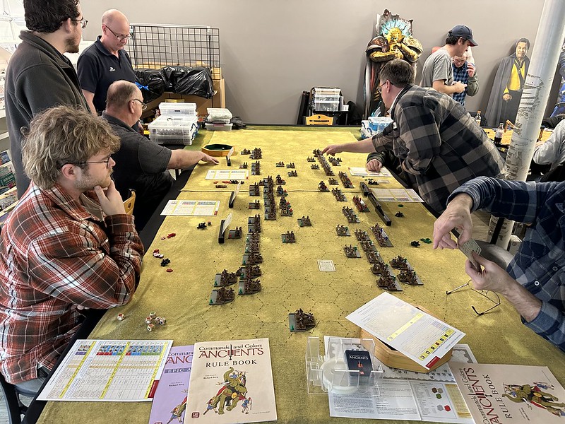 A 15mm miniature wargame adaptation of Command & Colours: Ancients Battle of Zama Rome vs. Carthaginians at East Tennessee Miniatures Wargaming games day in Knoxville/Loudon