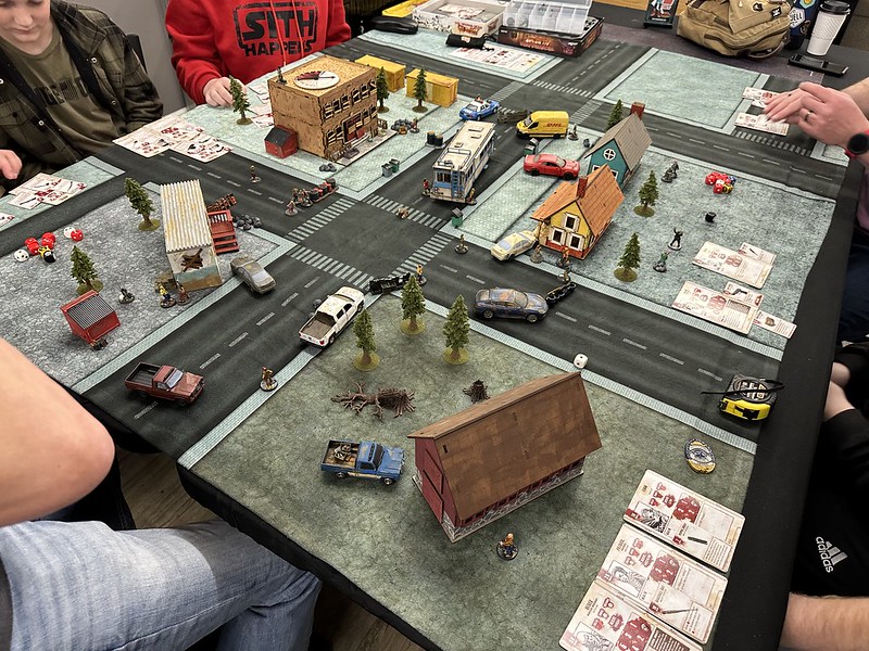 The Walking Dead: All Out War zombie survival miniatures game at East Tennessee Miniatures Wargaming games day in Knoxville/Loudon